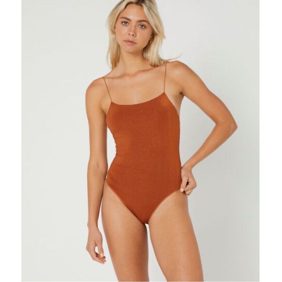 Free People It’s Now Cool The One Piece In Topaz Lurex Size Medium New - Picture 2 of 16